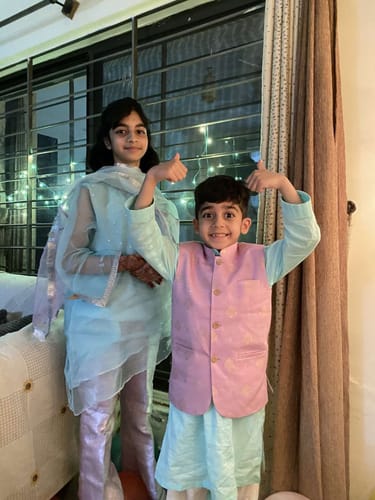 Customer photo review of Gul-e-Yass – Lilac & Blue Butterfly Suit