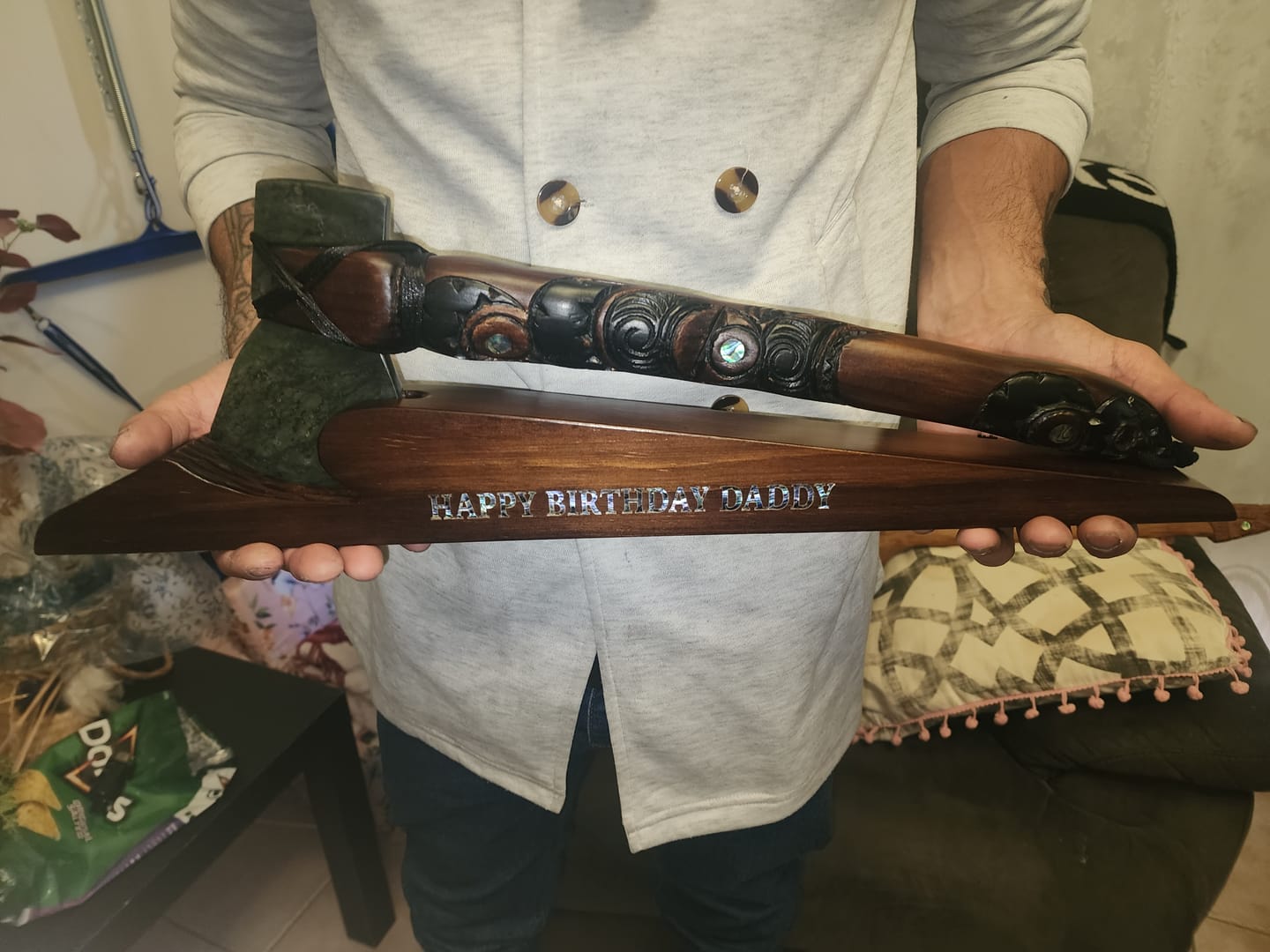 Customer photo review of Maori Axe Toki Kaka Poto with Greenstone Head