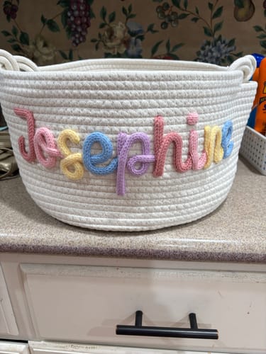 Customer photo review of Baby Knits™  Multicolor Personalized Knitted Basket
