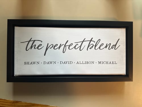 Customer photo review of The Perfect Blend Personalized Family Name Sign