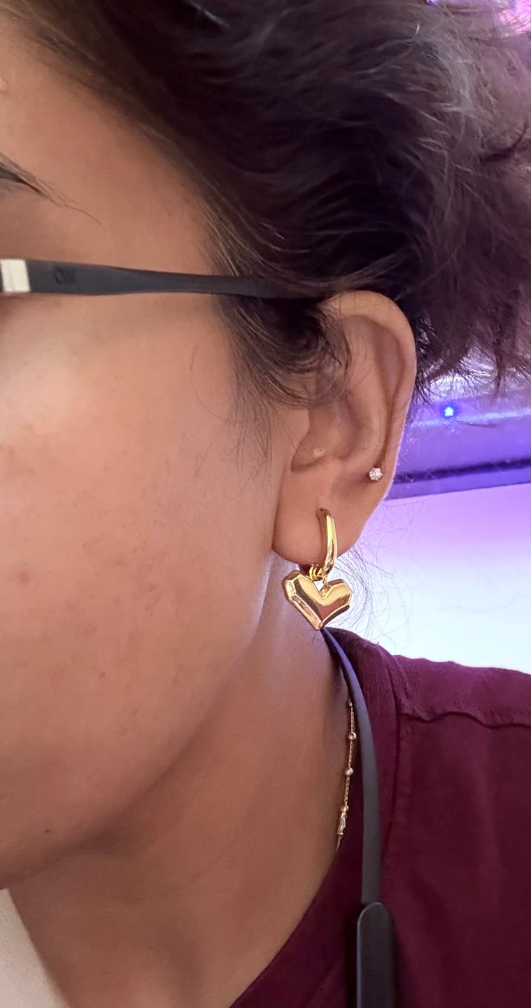 Customer photo review of Peripheral Heart Earrings