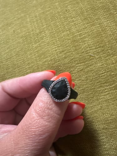 Customer photo review of New! Pear Silicone Ring with Metal Frame and Stones