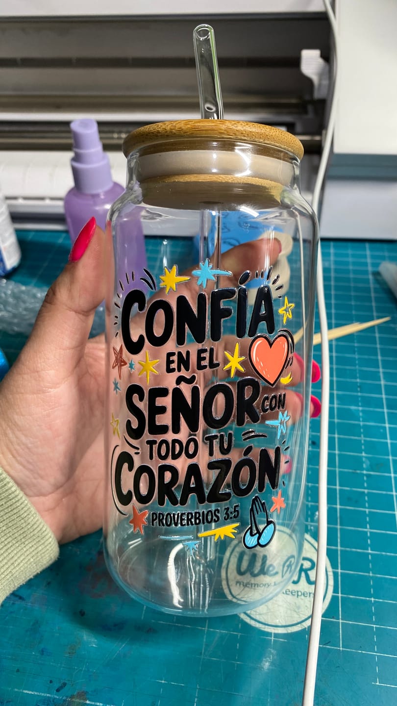 Customer photo review of Pack 10 Vasos Lata de Vidrio con Tapa de Bambú y Bombilla 550ml
