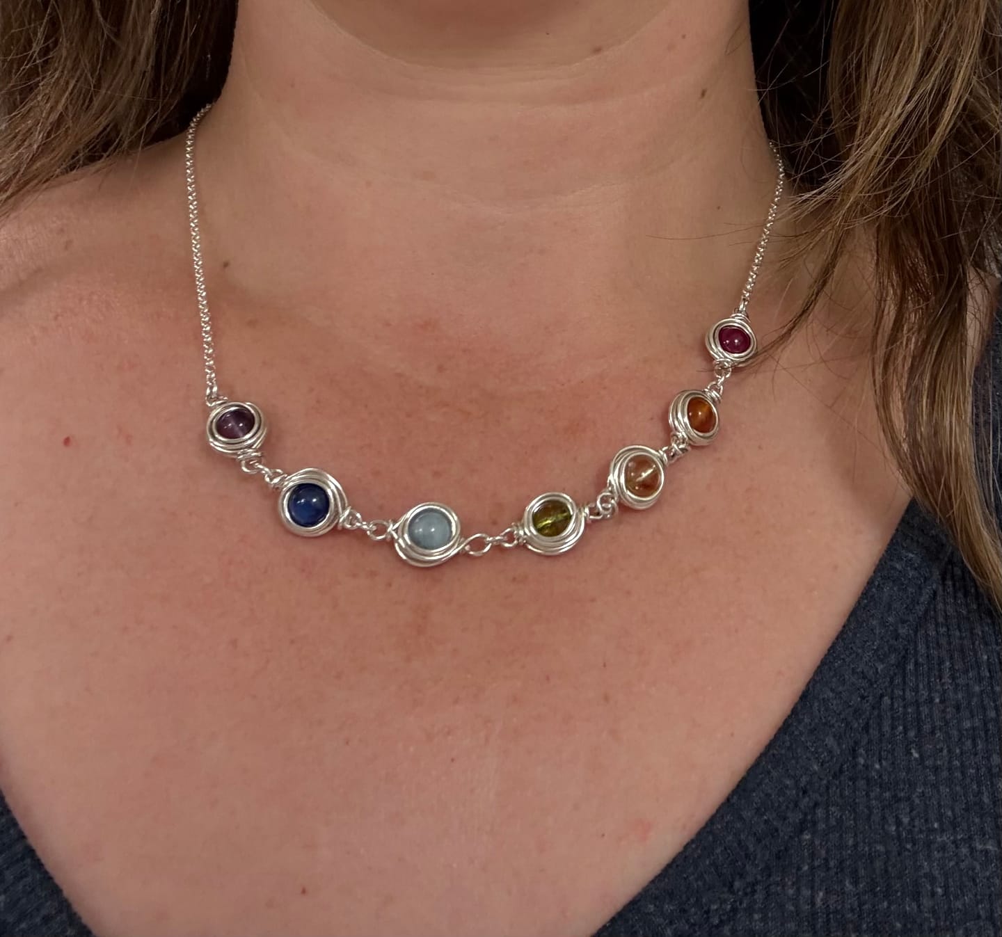 Customer photo review of Seven Chakra Silver Necklace