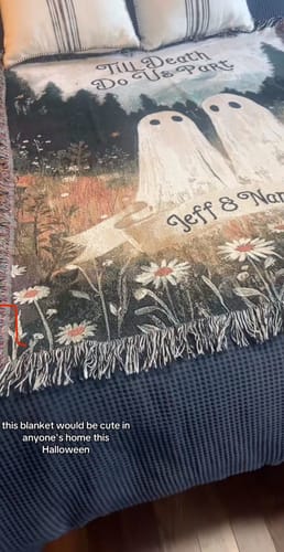 Customer photo review of Till Death Do Us Part - Ghost Wild Flower Personalized Woven Blanket