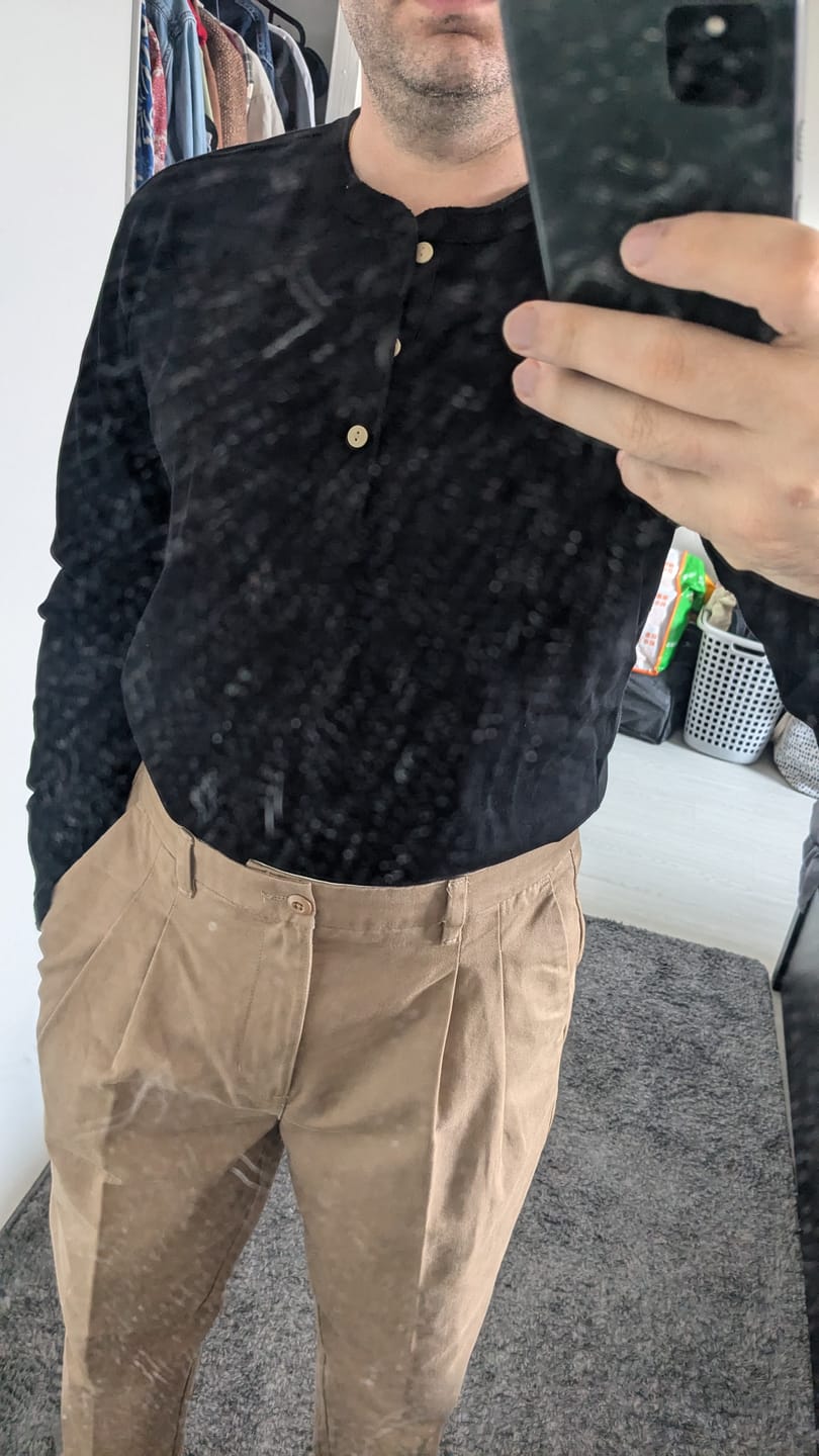 Customer photo review of Vintage Long Sleeve Henley Shirt - Black