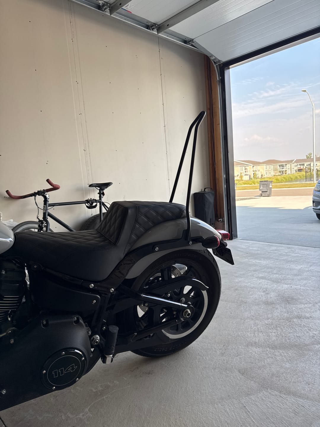 Customer photo review of Iron Born Blade 25" Sissy Bar for Harley Softail Street Bob Matte Black