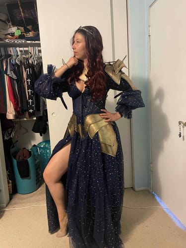 Customer photo review of Corset V Neck Long Puffy Sleeves Star Tulle Navy Dress