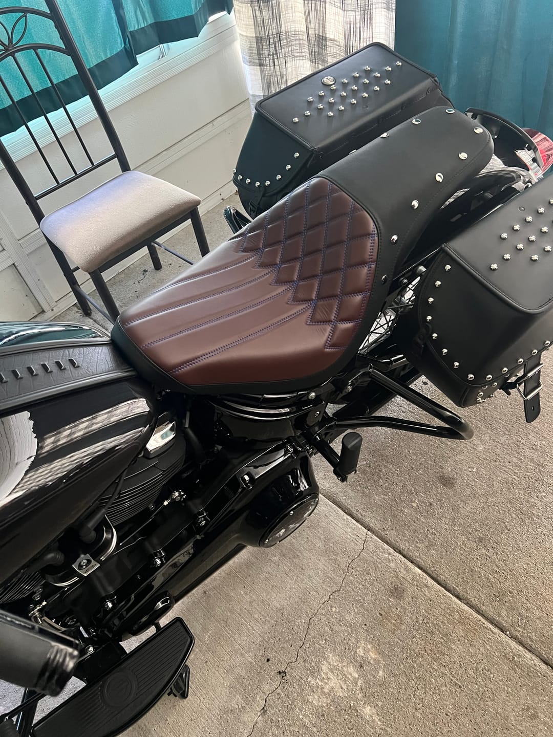 Customer photo review of 35L - Legacy Extra Large Studded Leather Motorcycle Saddlebags for Harley Softail Heritage FLHC/S