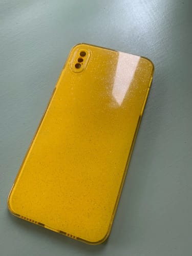 Customer photo review of Bright Fluorscent Yellow Glitter iPhone Case