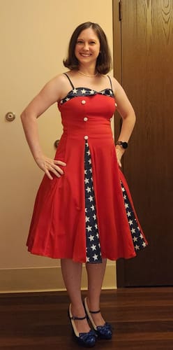 Customer photo review of Red 1950s Stars Patchwork Strap Dress