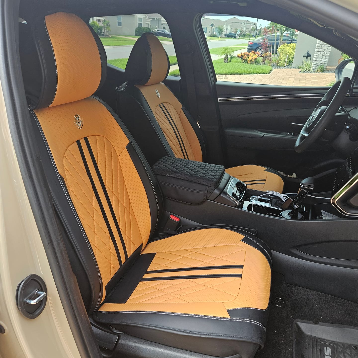 Customer photo review of Brown Black Seat Cover