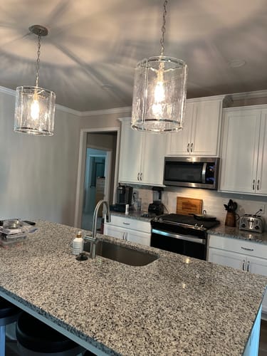 Customer photo review of Farmhouse Clear Textured Glass Cylinder Cage Pendant