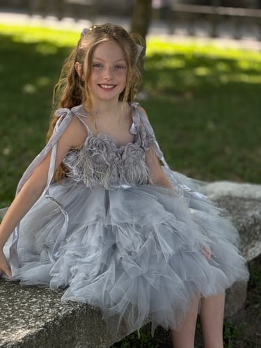 Customer photo review of Girls Gray Birthday Dress Flower Girl Cute Princess Dress