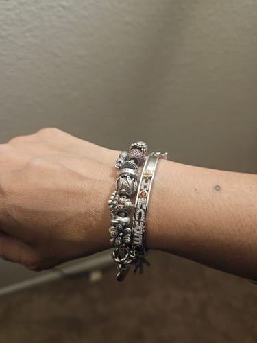 Customer photo review of Personalized Skinny Charm Bangle ™