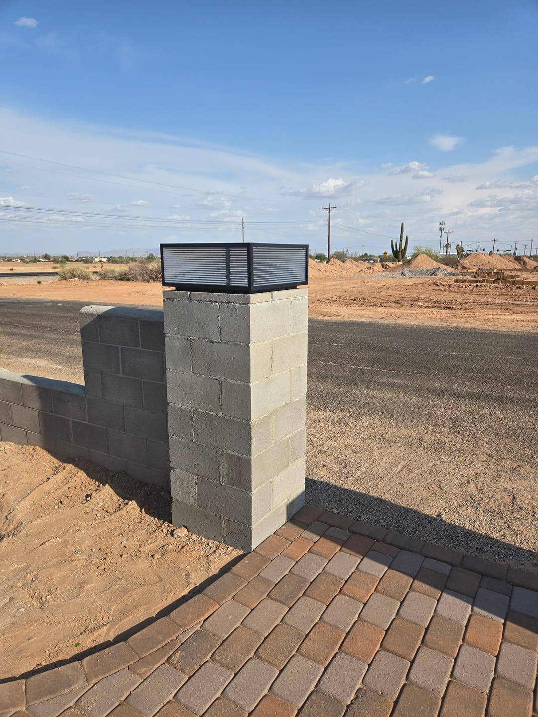 Customer photo review of Black Modern Rectangular Metal Outdoor Solar Pillar Light
