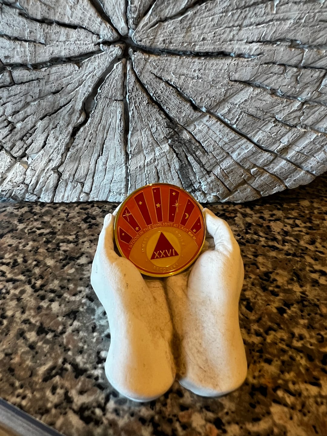 Customer photo review of Stood in the Sunlight 26 Year Specialty AA Recovery Medallion - Tri-Plated Twenty-Six Year Chip/Coin