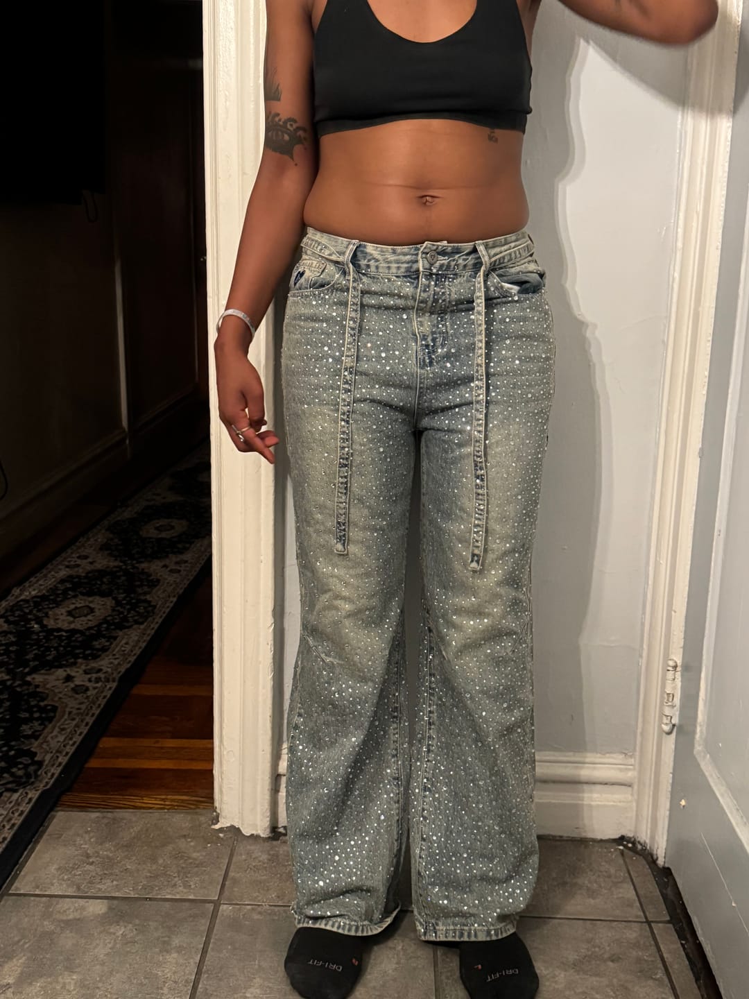 Customer photo review of Aelfric Eden Rhinestone Baggy Jeans