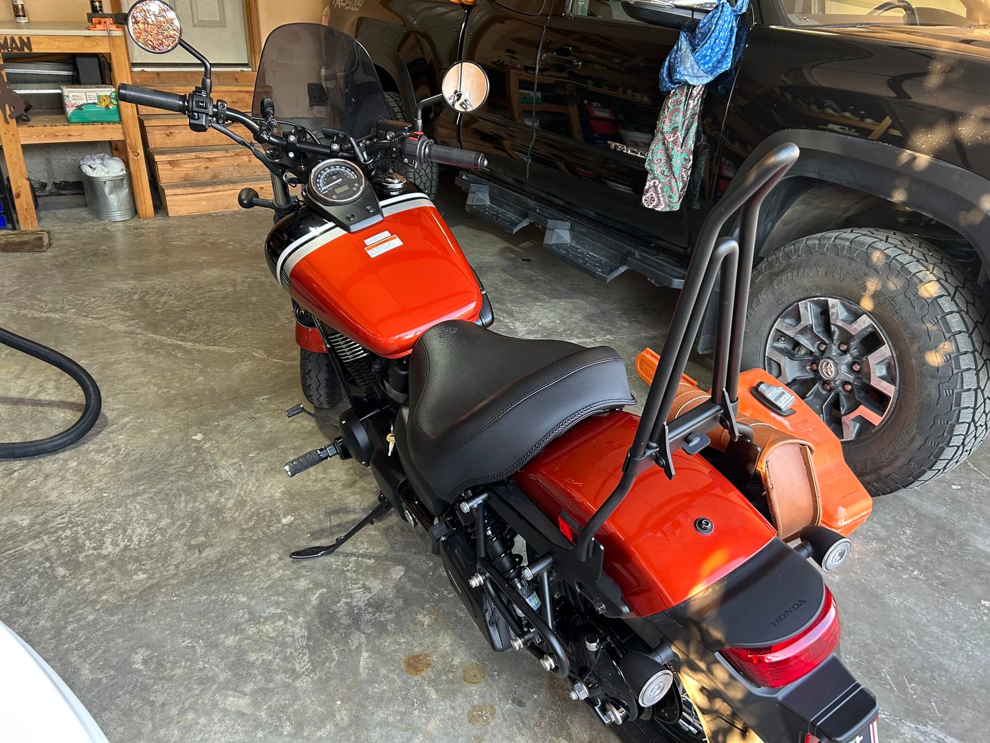 Customer photo review of Iron Born 25" Sissy Bar with Foldable Luggage Rack for Honda Shadow 750 Phantom Matte Black