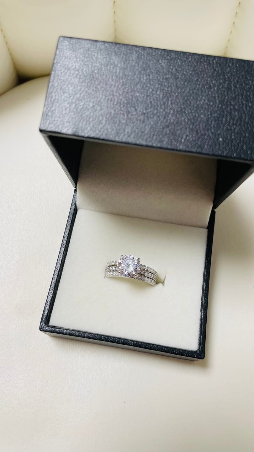 Customer photo review of S925 3PC Wedding Ring Set 2.0 Ct Round Cut With 2PC Half Eternity Wedding Band Stackable Wedding Rings