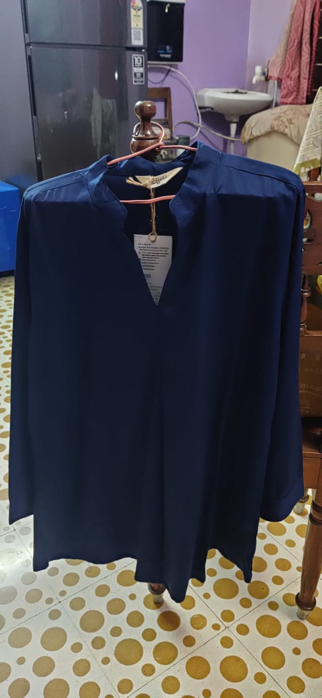 Customer photo review of Navy Blue Viscose Pleated Top