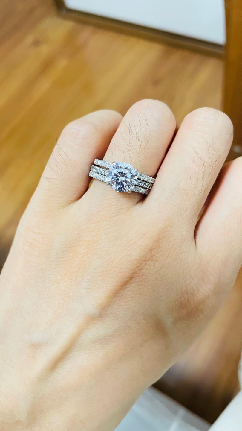 Customer photo review of S925 3PC Wedding Ring Set 2.0 Ct Round Cut With 2PC Half Eternity Wedding Band Stackable Wedding Rings
