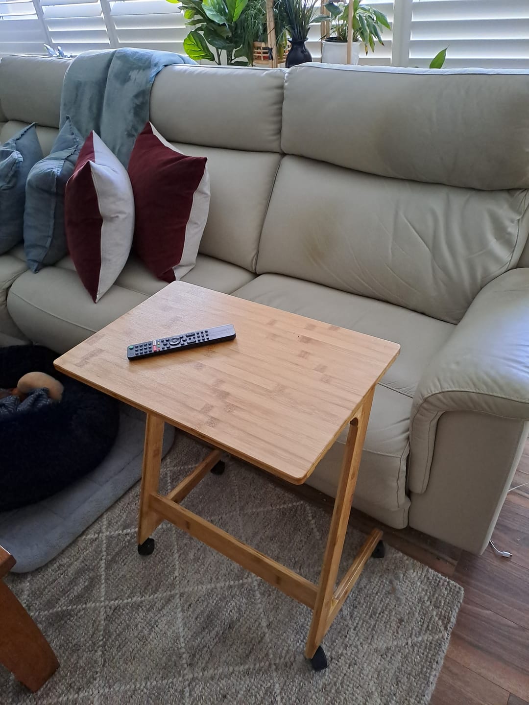 Customer photo review of Bamboo TV Tray Table with Wheels (Z Shape)