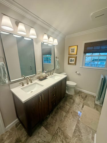 Customer photo review of Bridgeport 60" American Black Walnut Bathroom Vanity, Double Sink