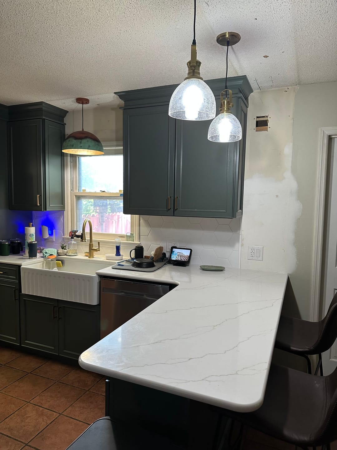 Customer photo review of Oversized Industrial Copper Patina Metal Dome Pendant Light