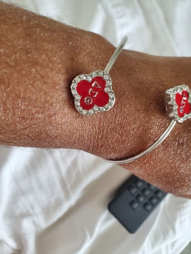 Customer photo review of Rhinestone Red Clover Open Bangle