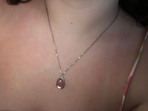 Customer photo review of Rose Quartz Drop Necklace
