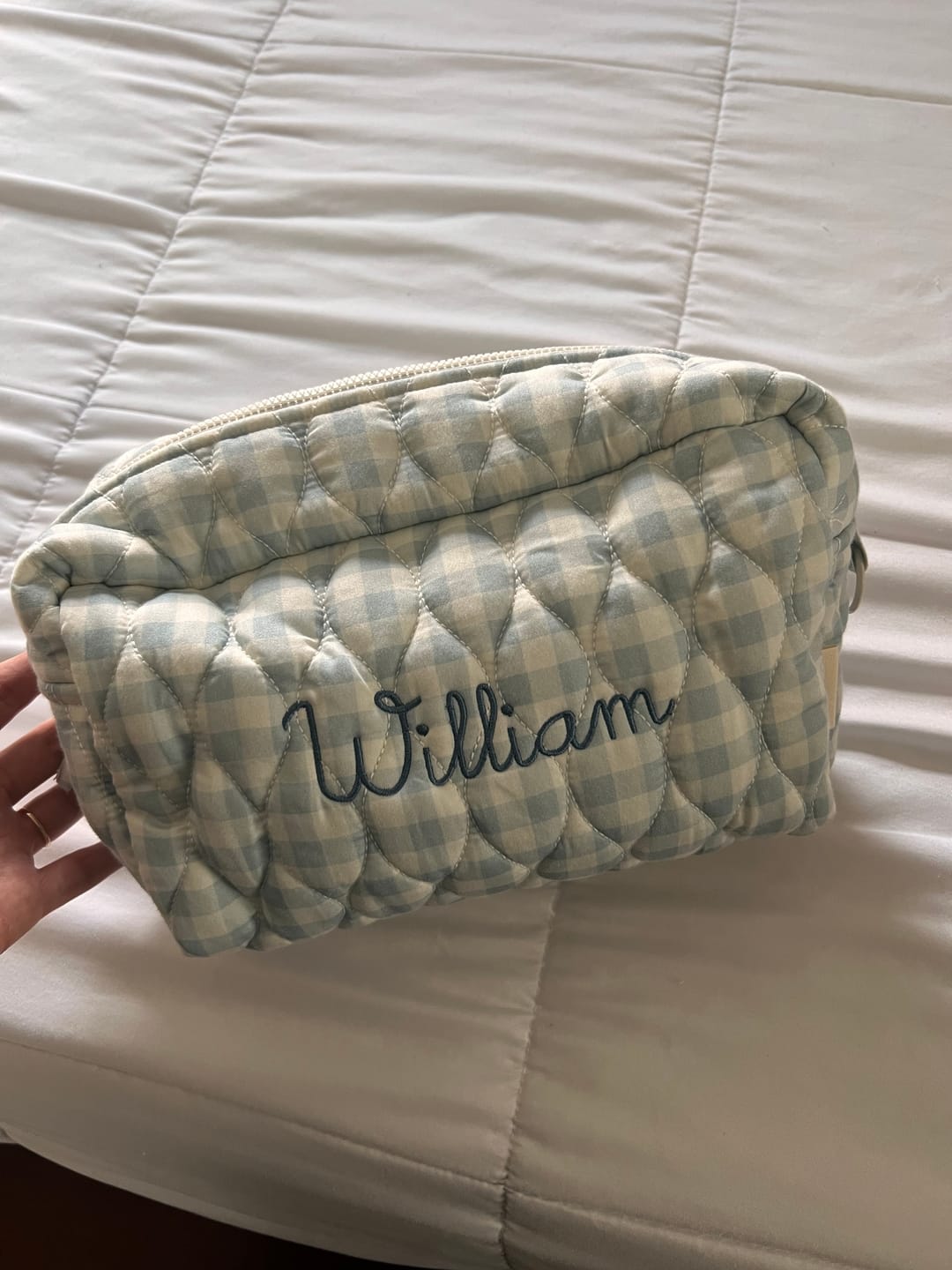 Customer photo review of Toiletry Pouch - Blue Gingham