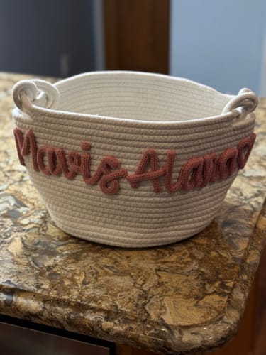 Customer photo review of Baby Knits™  Multicolor Personalized Knitted Basket