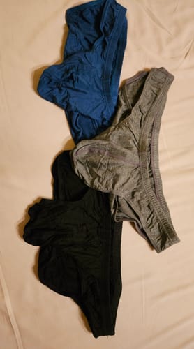 Customer photo review of Modal 0in Bikini Briefs No Fly 3pk Black/Blue/Gray