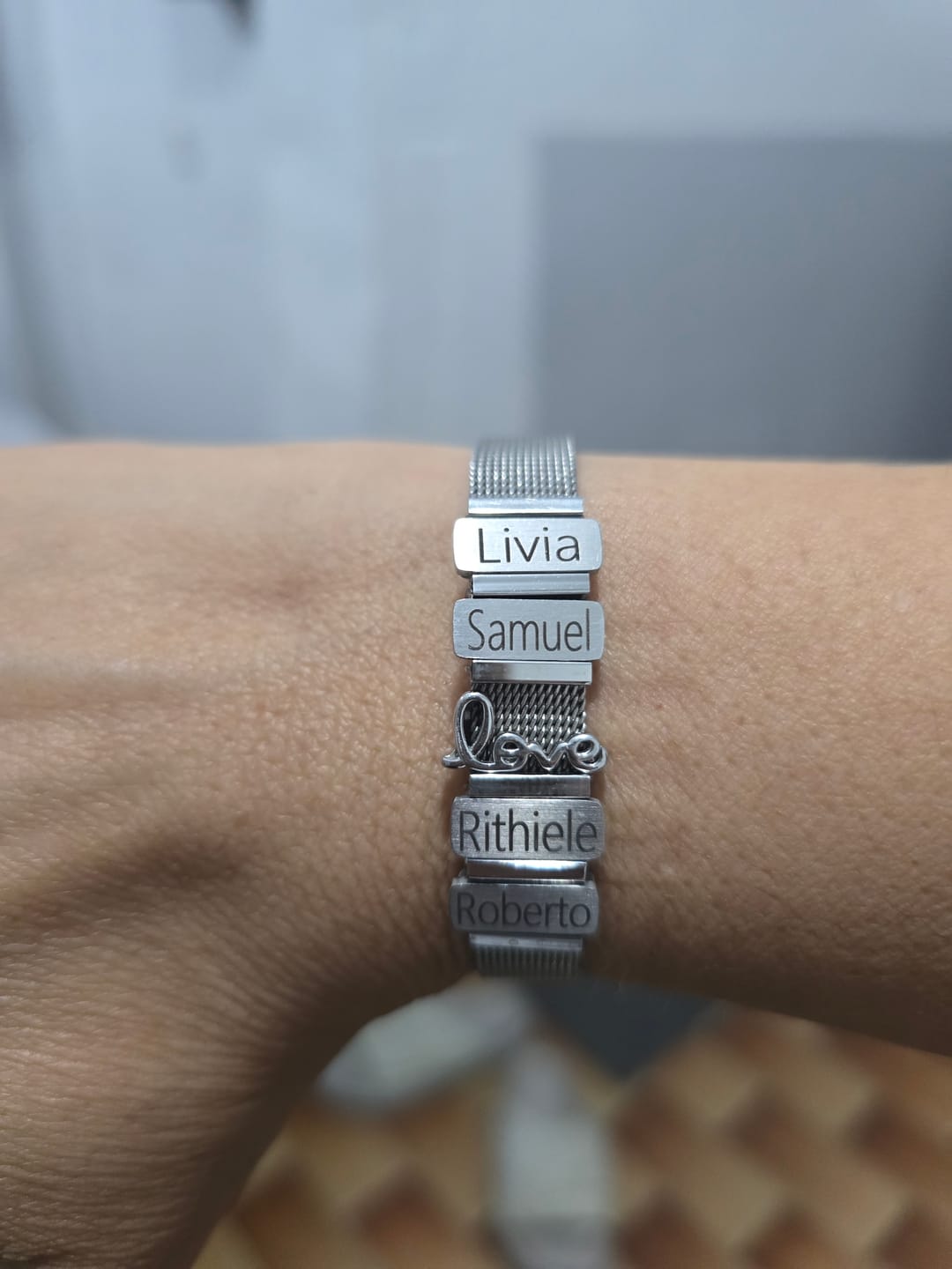 Customer photo review of Mesh charm name silver