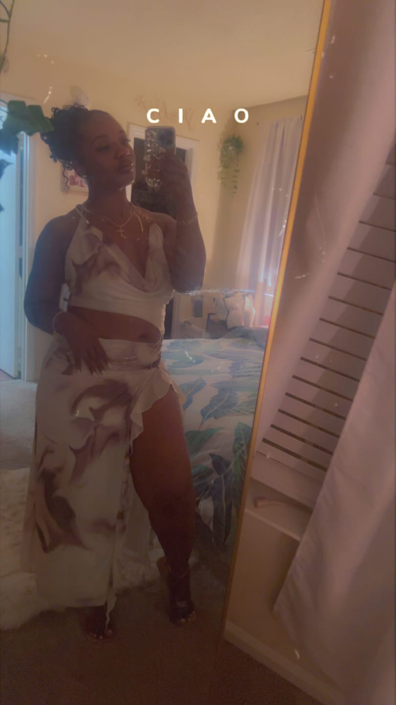 Customer photo review of Nonsense Print Mesh Cowl Neck Ruffled Dress
