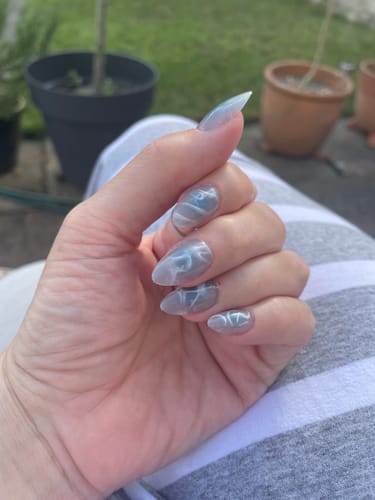 Customer photo review of Blue Mirage Almond Nails - XCOATPRESS