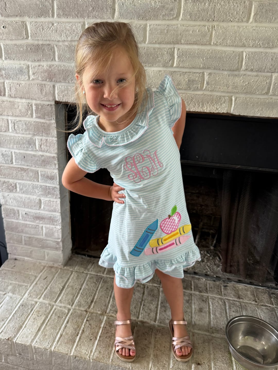 Customer photo review of Bright Crayons Light Blue Stripe Milly Dress