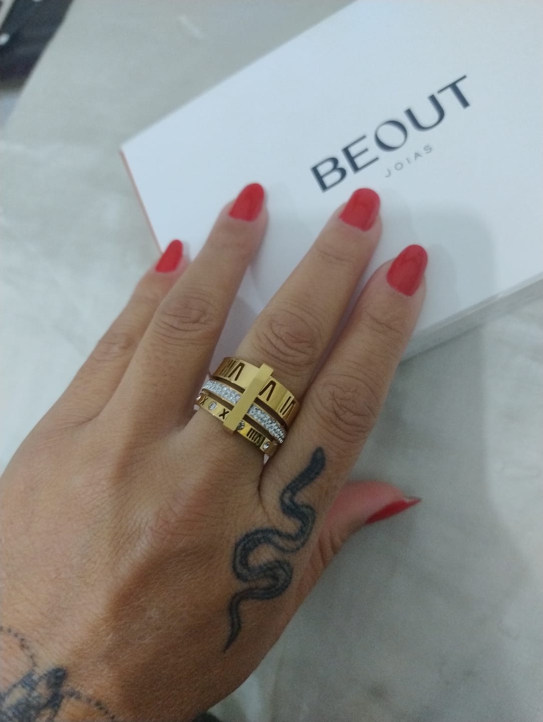 Customer photo review of Anel Triplo Beout Banhado em Ouro 18k