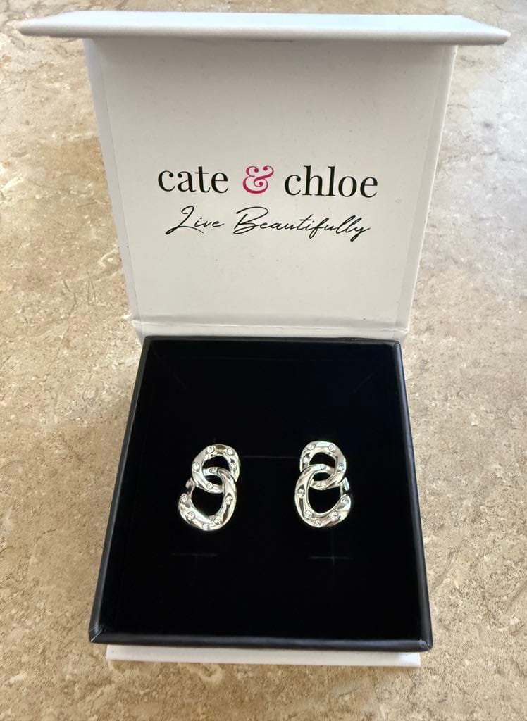 Customer photo review of Bonnie 18k White Gold Double Link Chain Drop Earrings with Swarovski Crystals