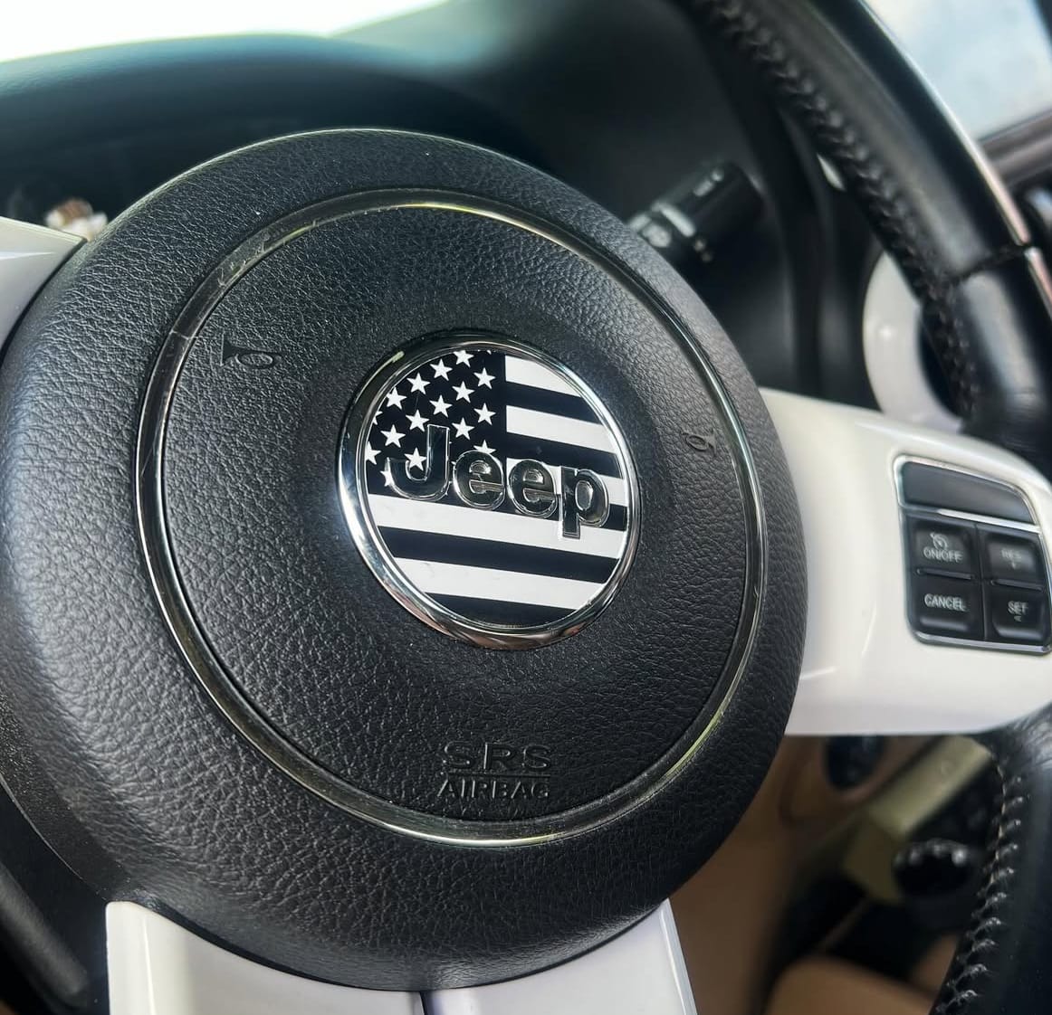 Customer photo review of American Flag Steering Wheel Decal for Jeep