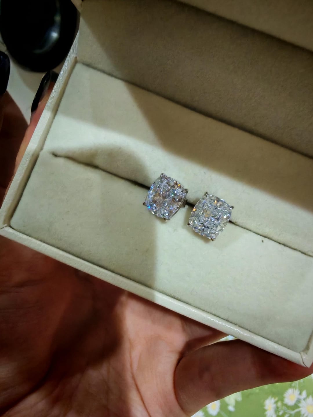 Customer photo review of S925 2.0Ct*2 Classic Cushion Cut Women's Stud Earrings In Sterling Silver For Everyday Wear