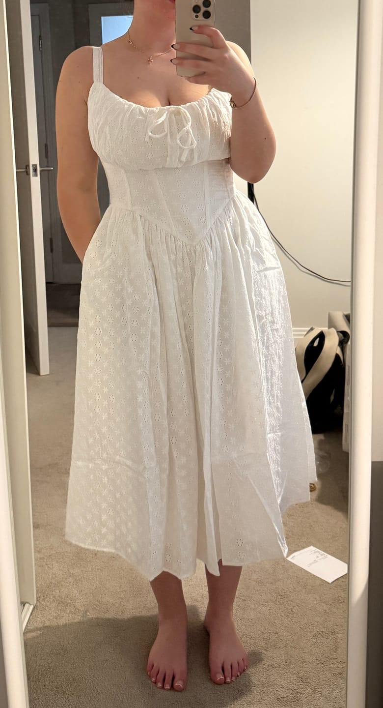 Customer photo review of 'Marie' Ivory Fuller Bust Midi Embroidery Dress