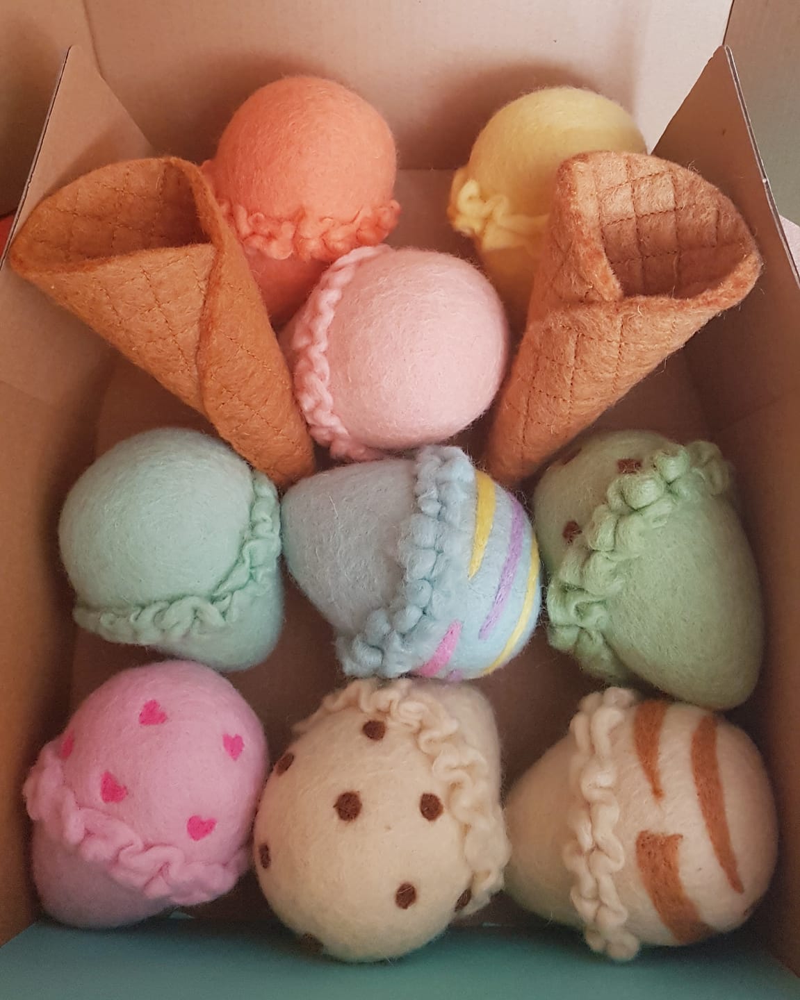 Customer photo review of Felt Ice Cream Set - Waffle Cones and 9 Ice Cream Scoops