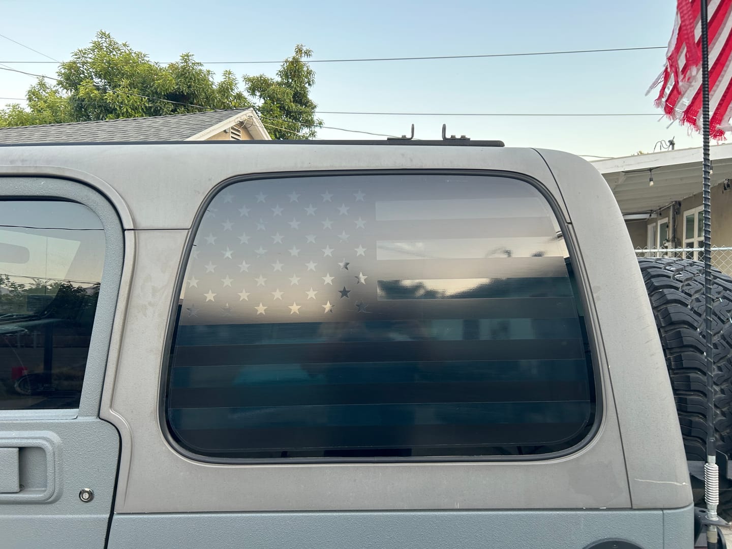 Customer photo review of American Flag Window Graphic for Wrangler | Set of 2