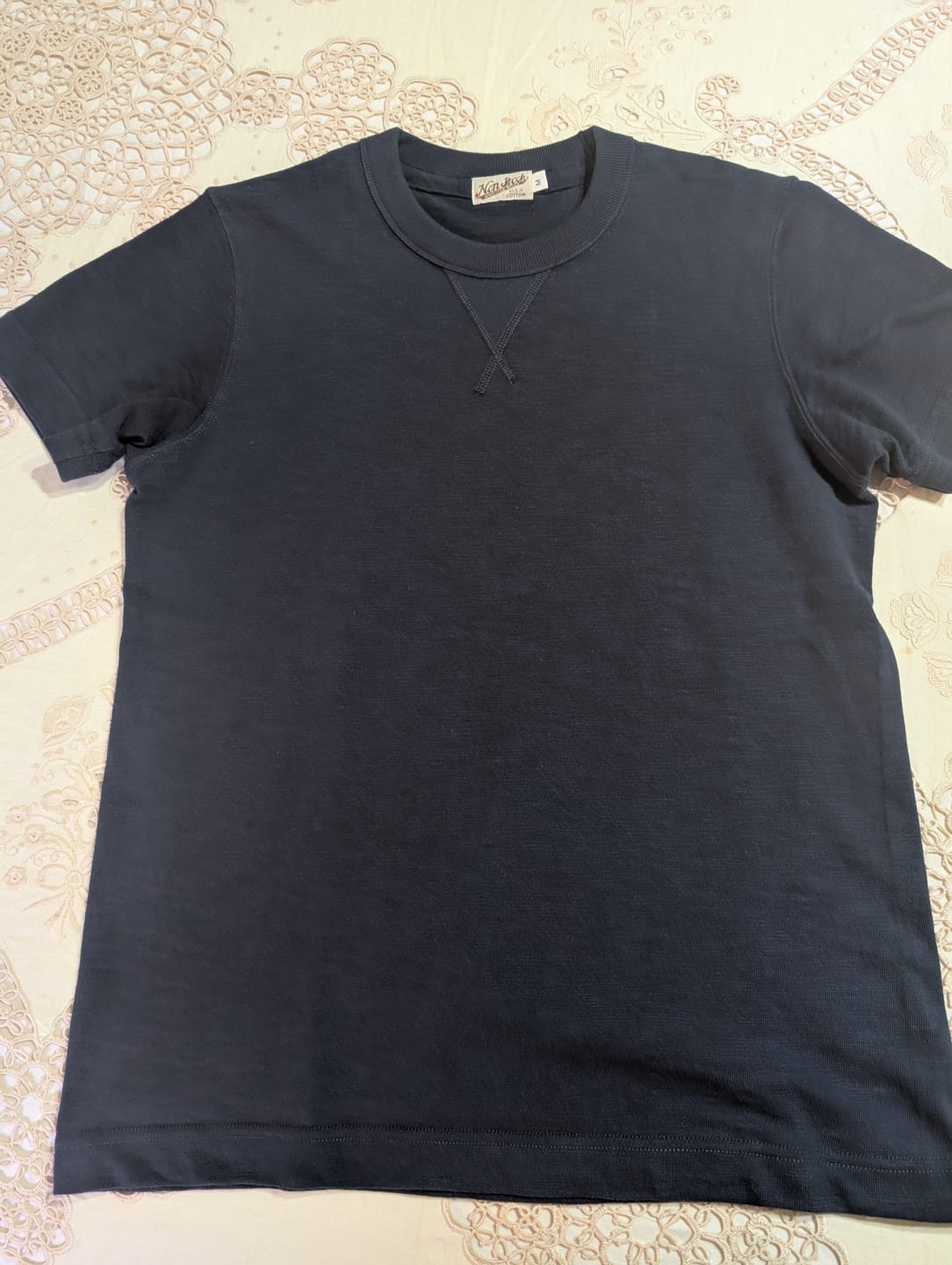 Customer photo review of 10.5 oz Cotton Tubular Gusset T-Shirt - Indigo