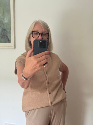 Customer photo review of Brand New Caramel Luxury Cashmere Crew Neck Waistcoat Medium UK 12-14
