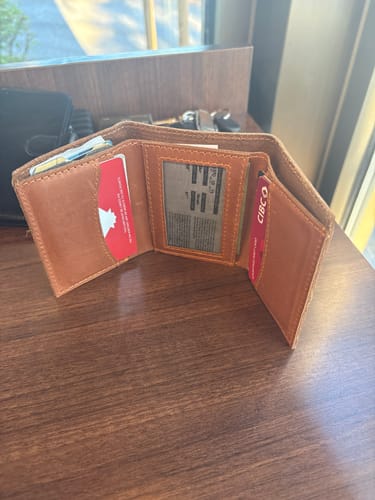 Customer photo review of Meraki - Cognac Full Grain Leather Trifold Wallet