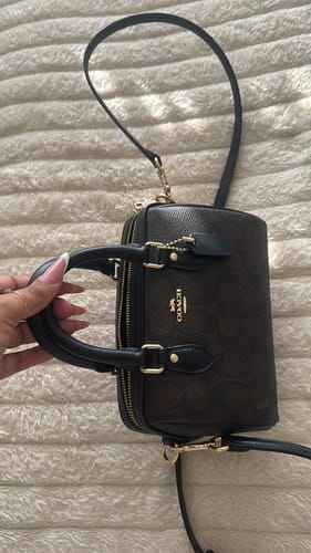 Customer photo review of Mini Rowan Crossbody Bag In Signature Canvas (Gold_Walnut_Black)