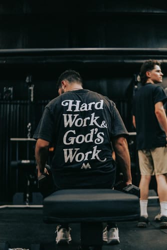 Customer photo review of 'HARD WORK & GOD'S WORK' TEE - VINTAGE